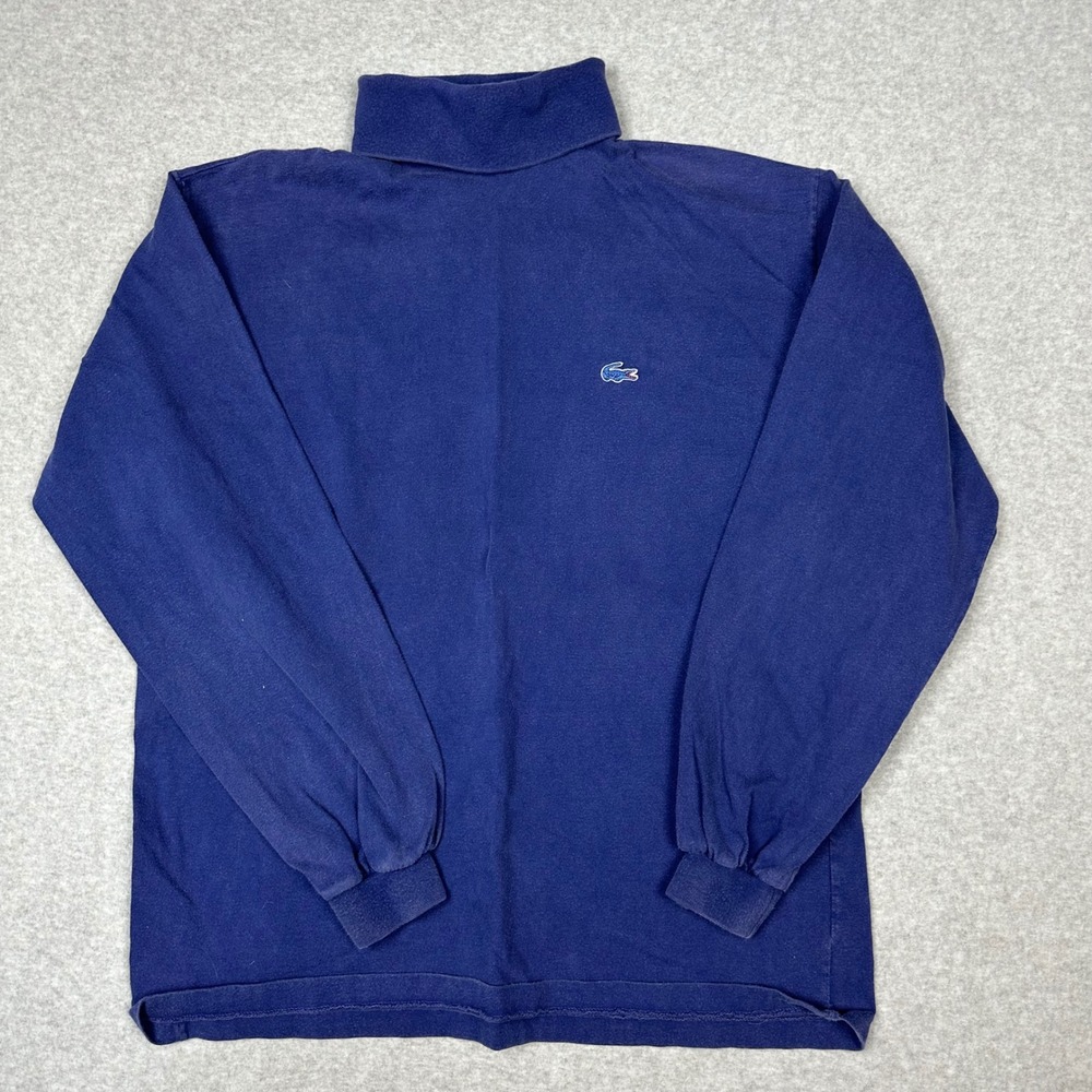 Vintage Izod Lacoste Mens Navy Blue Turtleneck Sweater Cotton Made in USA Large - Picture 2 of 9
